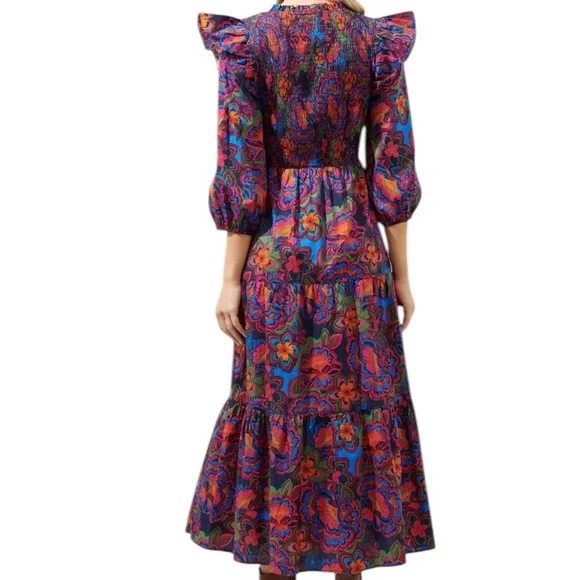 Sugarlips Raveena Midnight Brighton Smocked Cotton Poplin Maxi Dress - Picture 2 of 3